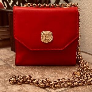 ESCADA Red Leather Mini Bag with Gold Chain Crossbody